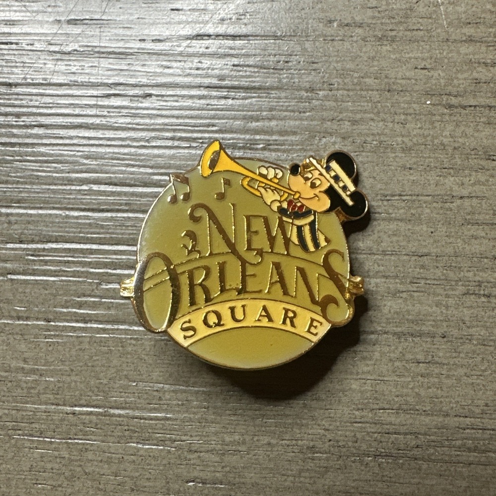 Vintage Disneyland New Orleans Square Gold Writing Mickey Mouse‎ Pin Jazz 1"